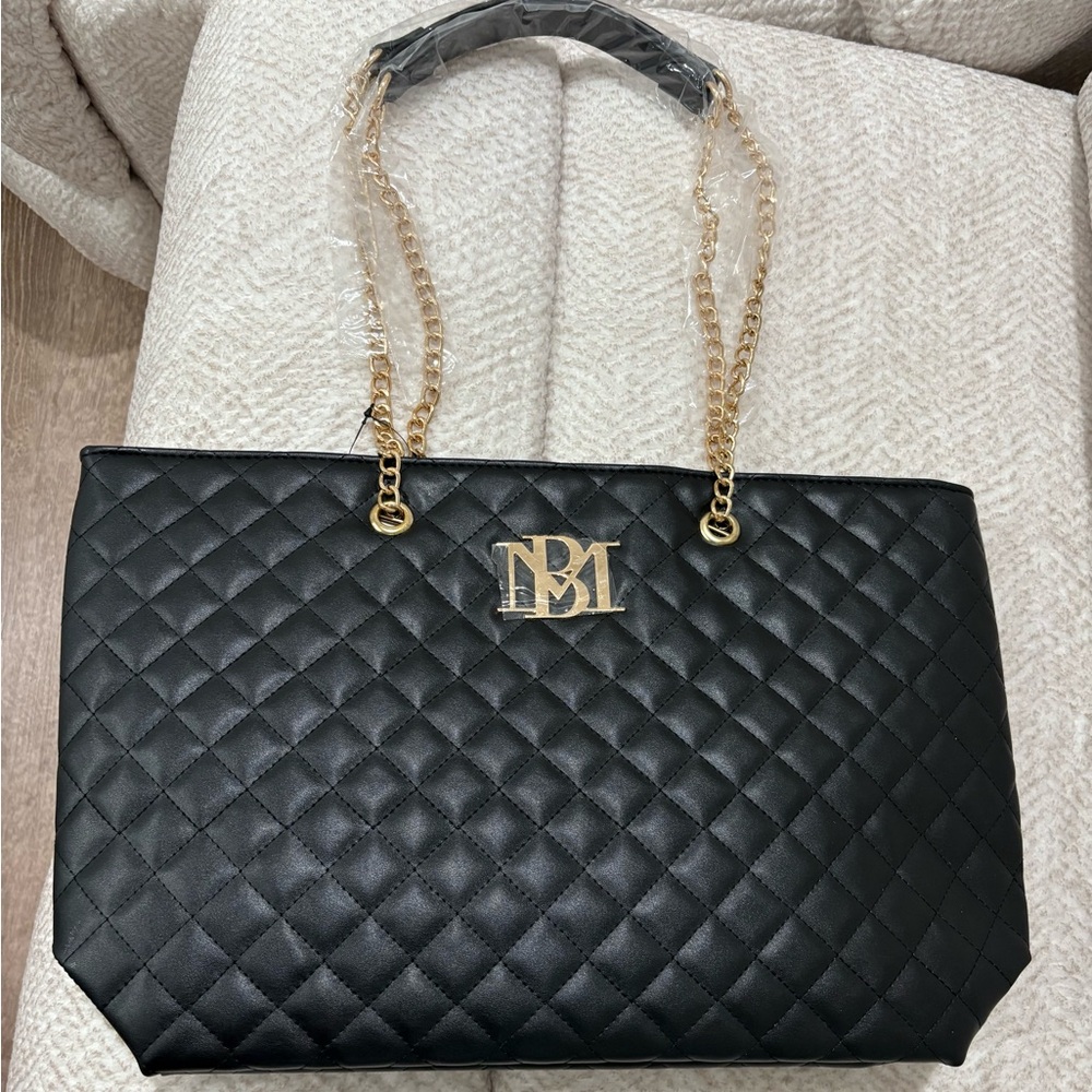 Badgley  Mischa Black Quilted Tote Bag with Gold Chain